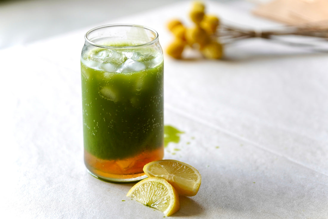 healthy low sugar matcha lemonade lemon soda